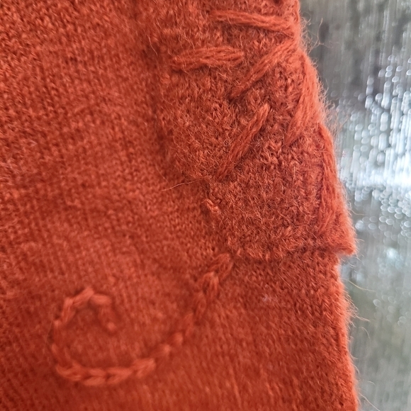 VINTAGE TimberLea 100% Wool Full Zip Embroidered Orange Cardigan SZ Med - Picture 5 of 7